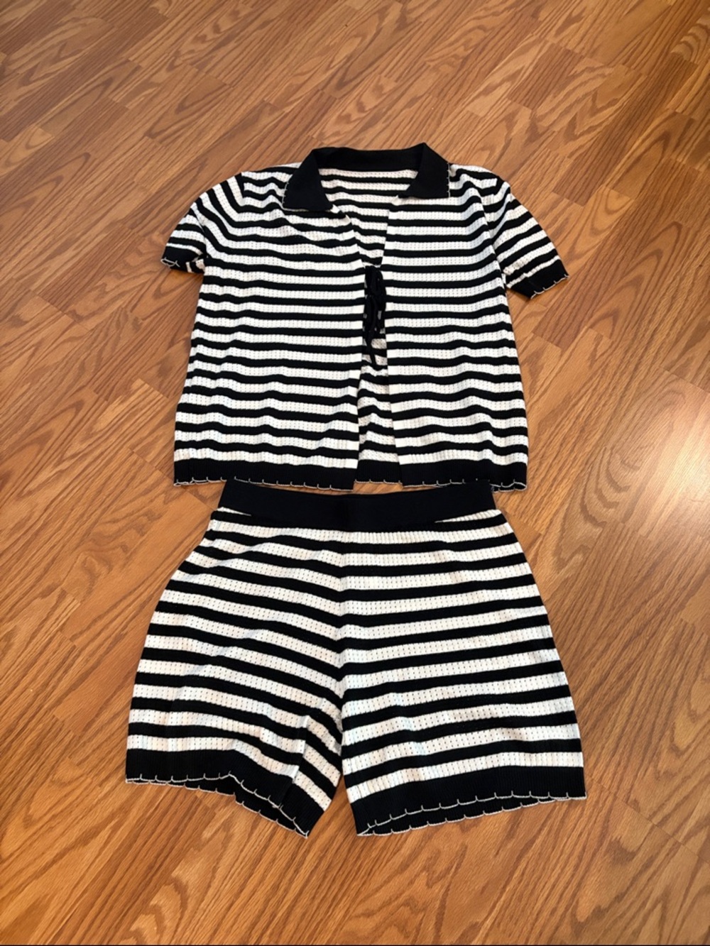 Black & White Striped Knit Two-Piece Set